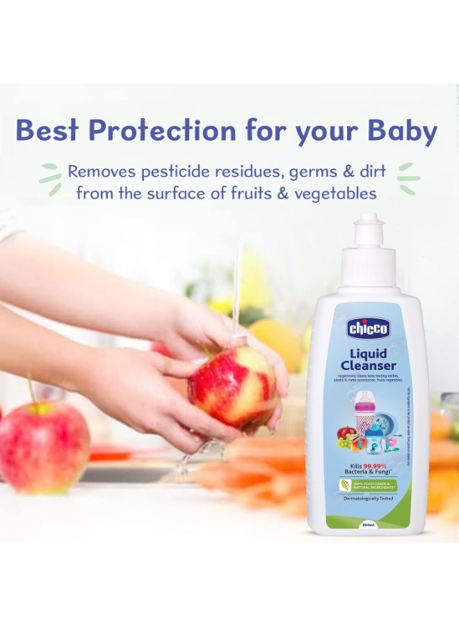 شيكو Chicco Liquid Cleanser 200ml Bottle Wash for Cleaning Baby Bottles, 100% Food Grade & Natural Ingredients, kills 99.99% Germs, Anti-Bacterial & Anti-Fungal, Cleans Baby Feeding Bottles, Nipples, Sipper Cups, Toys, Fruits, Vegetables, etc., Baby Safe & Dermatologically tested - Image 5